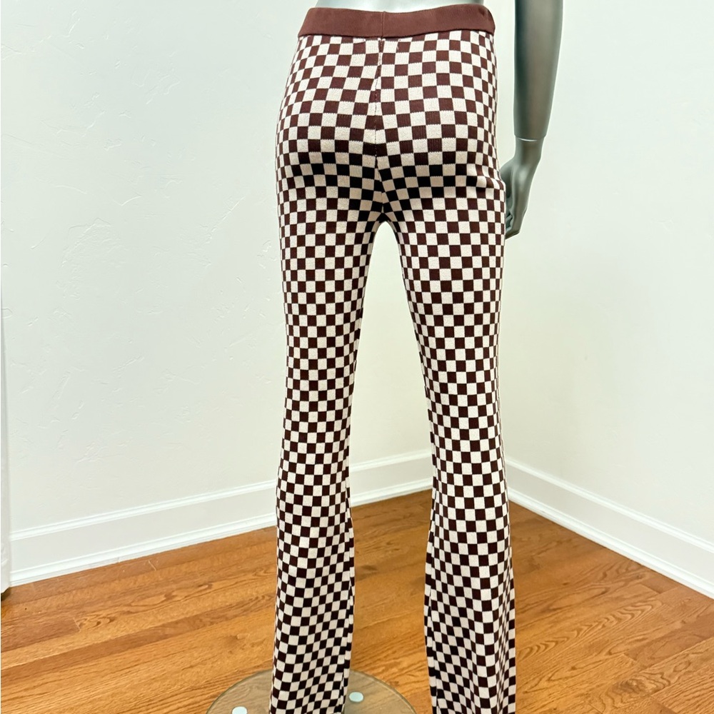 Emory Park Brown & Ivory Checkered  Pull on Flared High Waisted Pants‎